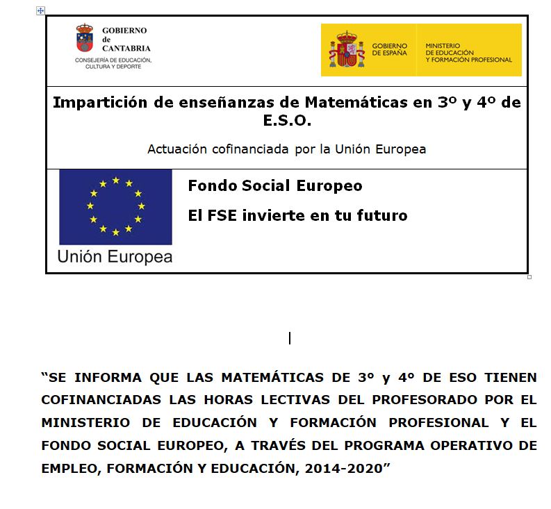 Matemáticas cofinanciadas por el Fondo Social Europeo